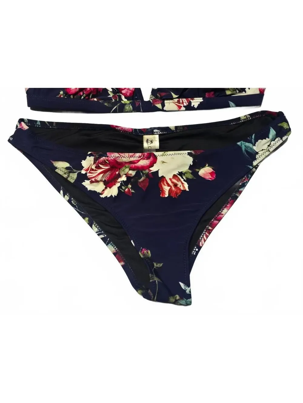 CUPSHE Women’s Size M Navy Floral Ruffle Bikini Two Piece Swimsuit